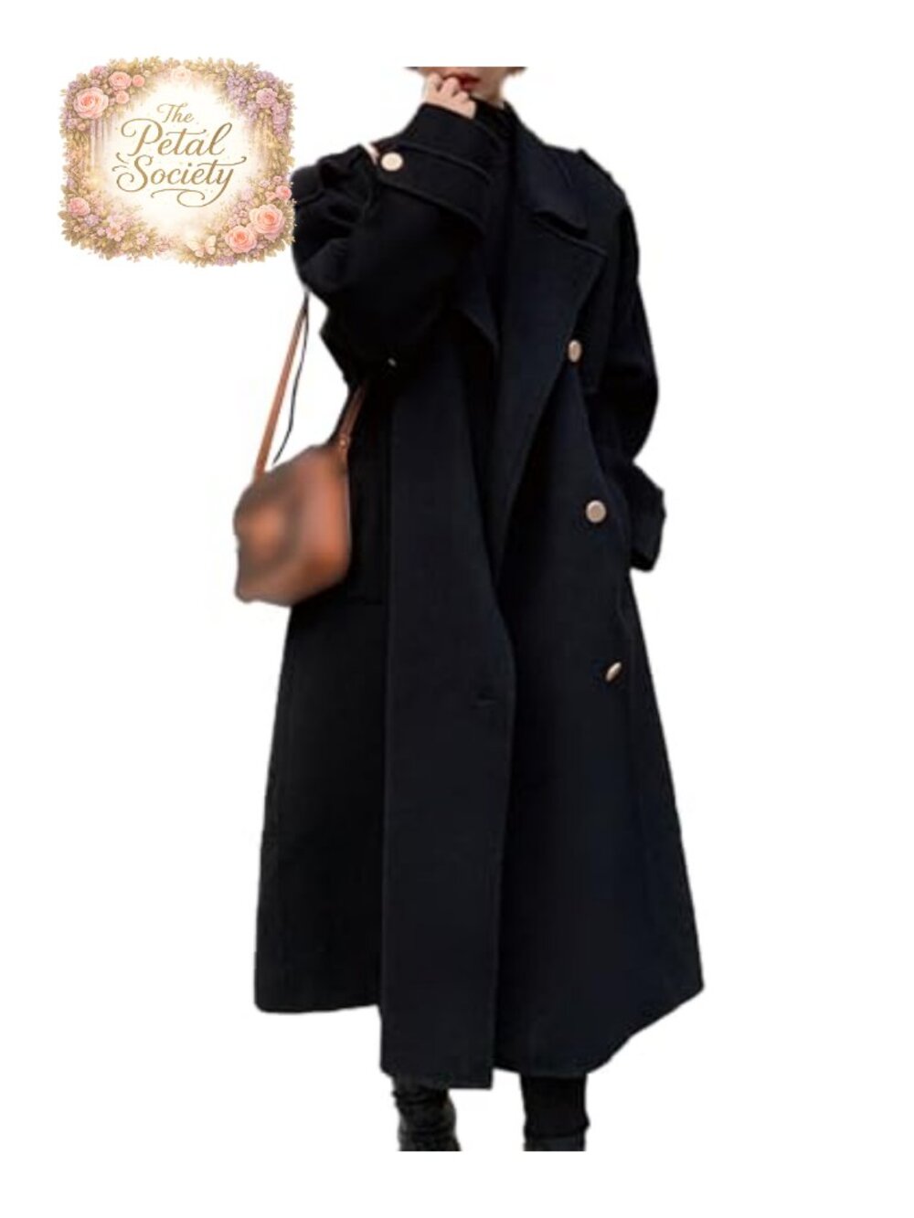 Women's Double Breasted Midi Wool Blend Pea Coat Notched Lapel Trench Coat